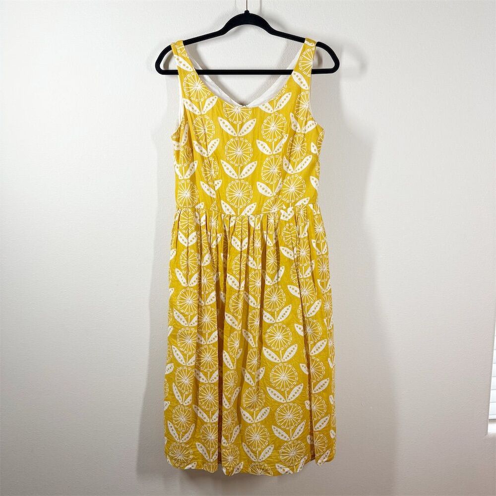 Boden Yellow and White Midi Dress